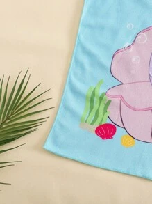 SHEIN Cute Baby Girls Cartoon Pattern Loose Fit Hooded Cover Up Swimwear, Spring/Summer - Blue - View 5