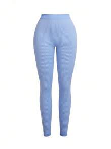 Velisys Velisys Women's Elastic Breathable Seamless Striped Sports Leggings - Blue - View 5