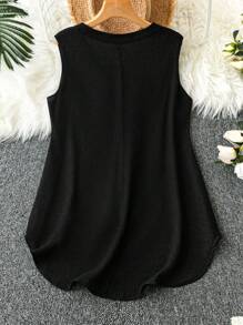 SHEIN LUNE Áo sơ mi thời trang tối giản không tay màu trơn cỡ lớn, phù hợp cho mùa hè - màu đen - Xem 2