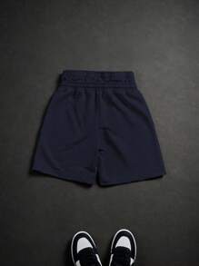 PAVTROS 印花抽绳腰宽松休闲男士短裤，夏季 - 藏蓝色 - 查看 7