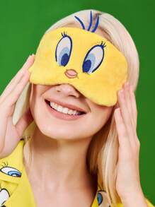 LOONEY TUNES X SHEIN 1 chiếc mặt nạ ngủ hình Tsuritama mắt to dễ thương, thêu thủ công, vải nhung mềm mại, thoải mái, chắn sáng tốt, cần thiết cho du lịch, ngủ trưa, ngủ đêm, kỳ nghỉ. - Màu vàng - Xem 2