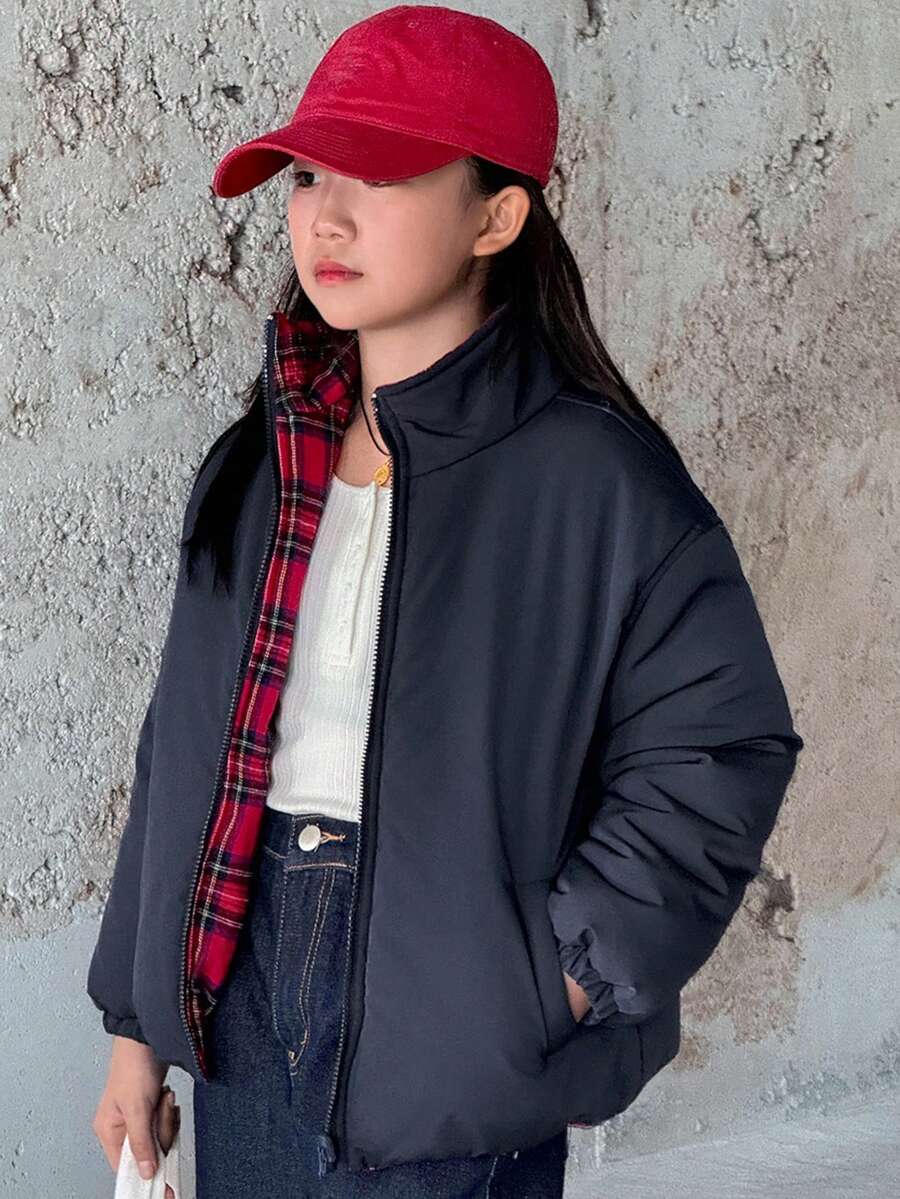 DAZY Tween Girls Korean Style Casual Solid Color Long Sleeve Jacket, Winter - Blue - View 1
