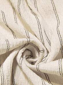 Boho Mama 孕妇条纹蝙蝠袖短袖纽扣前开襟休闲衬衫西部牛仔布女装波西米亚风女士服装波西米亚风时尚 - 杏色 - 查看 4