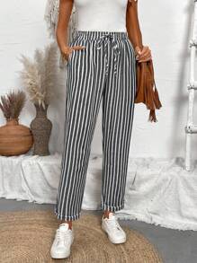 EMERY ROSE Women's Fashion Vertical Striped Straight Pants - Multicolor - View 4