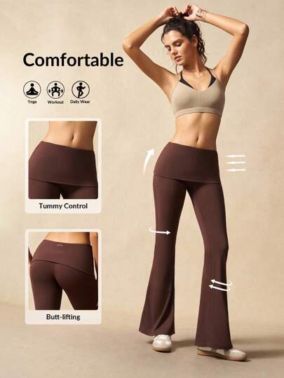 VARSIVA 女式简约纯色翻边腰喇叭裤，运动风格