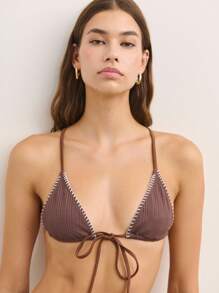 Nöista Women's Summer Beach Tie Front Sexy Bikini Swimwear Set - Brown - View 3