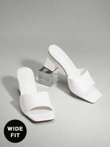 SHUZIA 宽版女式简约方头穆勒高跟凉鞋 - 白色 - 查看 6