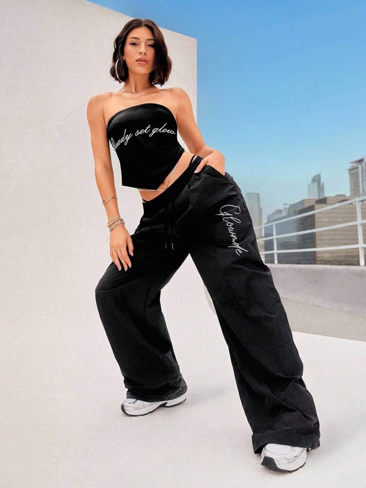 Studio Flow Jogginghose mit gewebten Taschen, Kordelzug in der Taille, verstellbare Beinöffnung, reflektierend, weite, oversized Form, für Low-Impact Tanz, Yoga, Pilates, Barre, Studio und alltägliche Freizeitgestaltung