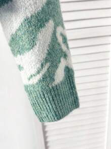 Franclia 女式撞色圆领长袖套头毛衣针织套头衫秋冬 - 綠色 - 查看 6