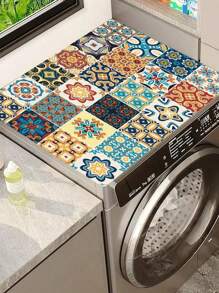 SHEIN 1pc Vintage Plaid Print Washing Machine Dust Cover, Quick-Dry Absorbent Protective Pad, Suitable For Washing Machine And Dryer, Modern Practical Mat, Applicable For Laundry Room And Kitchen Decor