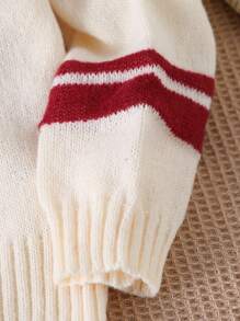 Teen Girls' Loose V-Neck Dropped Shoulder Number Graphic Long Sleeve Sweater Fall Winter