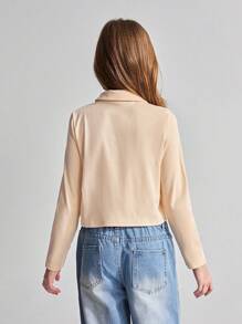 Ontre Tween Girls' All-Match Solid Color Polo Neck Long Sleeve T-Shirt - Apricot - View 2