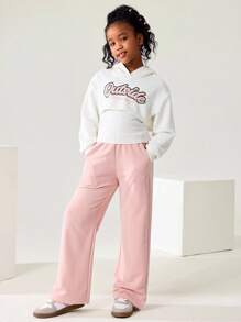 JNSQ 3 قطع طقم ملابس للفتيات المراهقات، بلوزة هودي كم طويل مع سترة صدرية وبنطلون رياضي فضفاض 3 قطع، مناسب للارتداء اليومي، الأنشطة الخارجية، العطلات، الملابس الشارعية، الحفلات والملابس الكاجوال - متعدد الألوان - مشاهدة 1