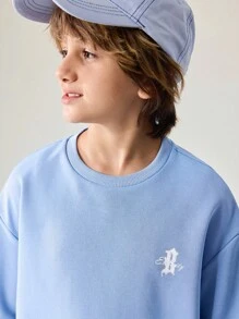 JNSQ Back To School Casual Street Style Printed Boys Outfit Sets, Loose Fit Sweatshirt & Shorts, Japanese Style, Summer Leisure, Urban Youth Design - Baby Blue - View 7