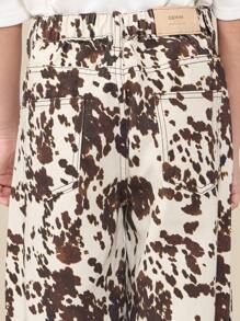 SUMWON Weite Bein Kuh-Muster Hose für Mädchen im Teenager-Alter im Western Ranch Stil mit ganzflächigem Tiermuster, Vintage-Stil Herbst-Winter Mode Statement Hose, lässig, weite Passform