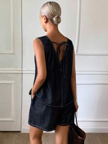 Livesso Ensemble femme avec top ample sans manches col V et short en jean décontracté