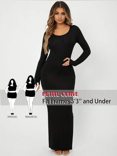 SHEIN PETITE CURVE Petite Plus Solid Scoop Neck Bodycon Dress