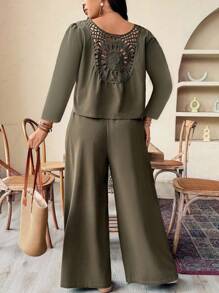 Weeklong Große Größen Jacke mit Rückenausschnitt und Schnürung, 3/4 Ärmel