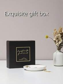 Nitials Ring Dish Jewelry Tray With Personalized A-Z Monogrammed Gifts Wedding Engagement For Women Friends Sister,Ceramic White