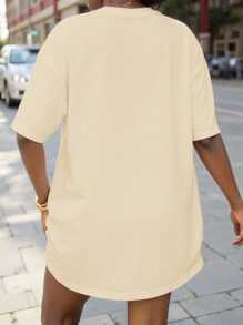 大码女式夏季心形豹纹圆领短袖休闲T恤图案猎豹印花T恤女式上衣 - 杏色 - 查看 2