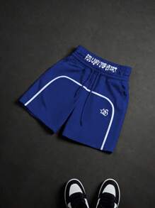 PAVTROS Manfinity Streetrush 2pcs Men's Casual Loose Waistband Print Drawstring Summer Shorts - Royal Blue - View 4