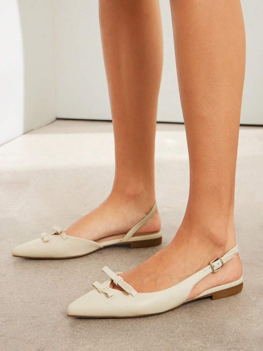 SHUZIA Bombas de tacón bajo de punta estrecha y correa posterior clásica para mujer