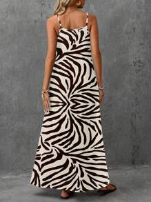 EMERY ROSE Women's Elastic Knit Casual Zebra Print Pattern Sleeveless Holiday Long Dress, Comfortable & Suitable For Summer Suitable For Going Out - Multicolor - View 2