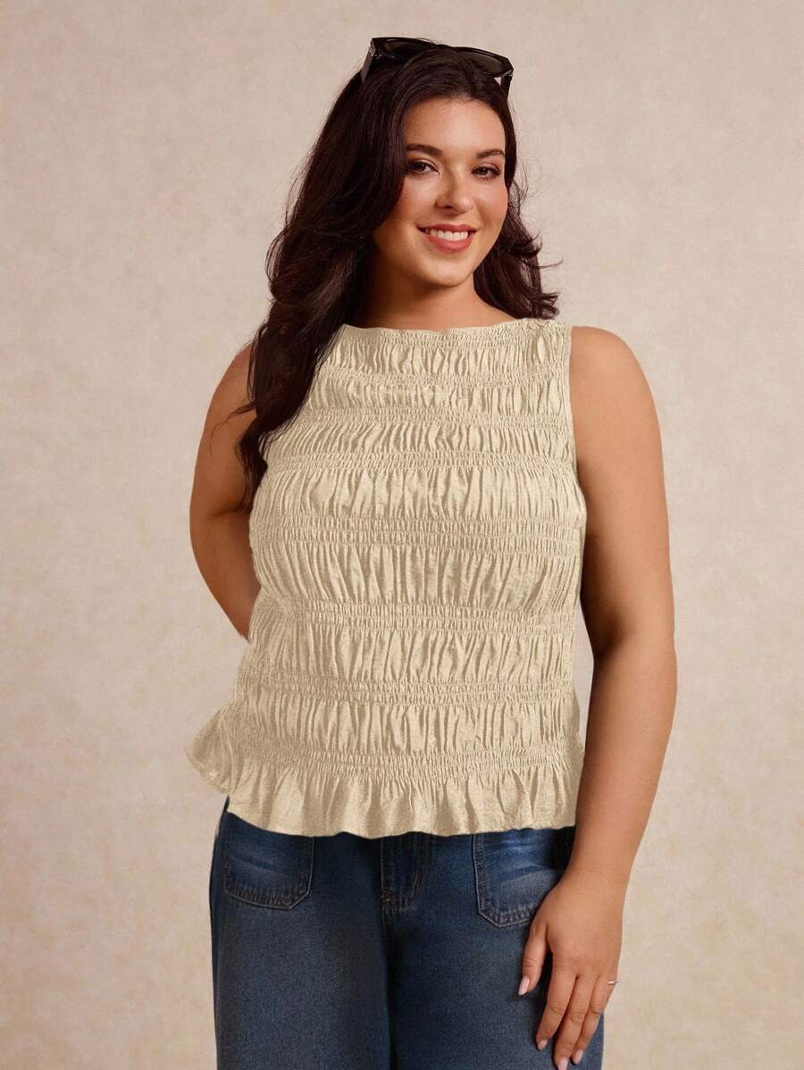 Elaquor Top de tirantes con pliegues de talla grande y diseño liso - Albaricoque - Ver 1