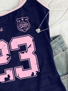 Young Girl Fitted Casual 23 Letter Print Sports Cami Top, Summer Clothes - Multicolor - View 4