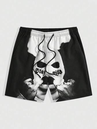 Street Life Plus Size Women Gothic Style Letter & Figure Print Pockets Shorts