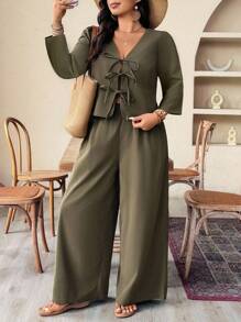 Weeklong Große Größen Jacke mit Rückenausschnitt und Schnürung, 3/4 Ärmel