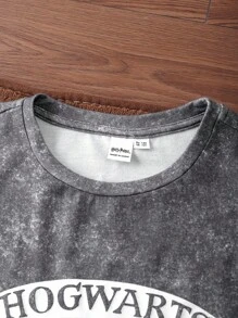 HARRY POTTER X SHEIN Tween Boy Animal Print Gray Tie-Dye Short Sleeve T-Shirt - Dark Grey - View 7