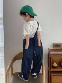 Hapijoa Toddler Boys Loose Pattern T-Shirt And Denim Bib Pants 2pcs Set, Fall Outfit - Multicolor - View 9