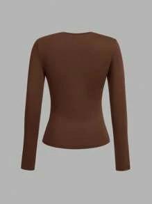 SHEIN EZwear 大码多色圆领修身时尚百搭长袖T恤 - 彩色 - 查看 9