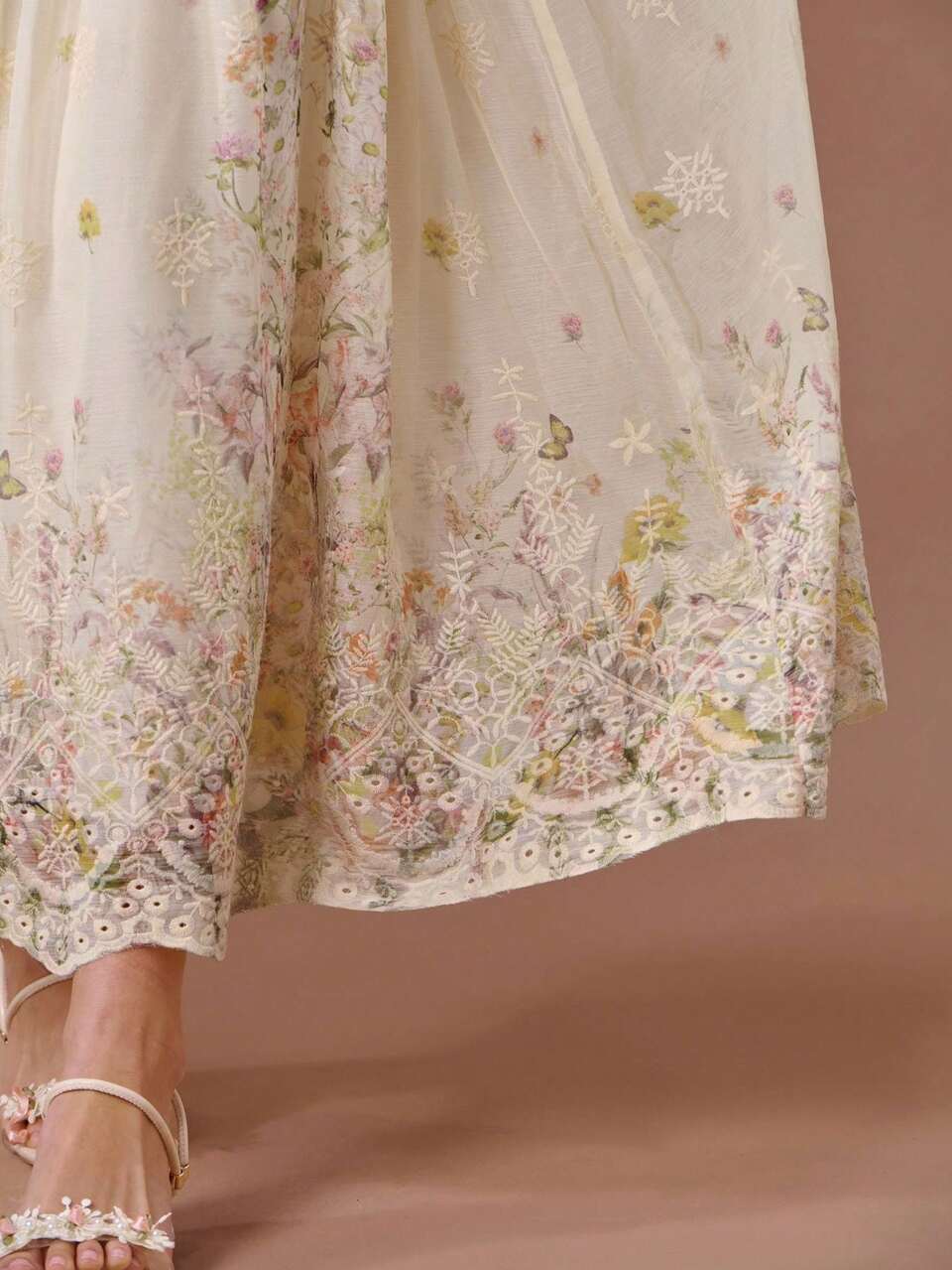 Enchnt Spring/Summer Romantic Women's Apricot Floral Print Embroidered Single-Breasted Sleeveless Long Dress