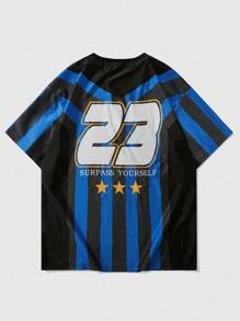 ROMWE MEN Prep Camiseta masculina de basquete azul e preta, esportiva casual e confortável, manga curta - Multicolorido - Visão 2