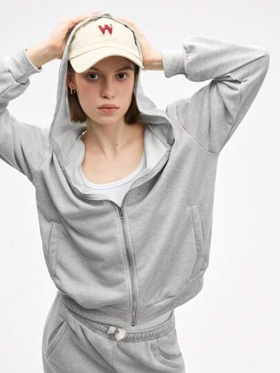 Eassivo Eassivo 女士灰色长袖拉链卫衣，休闲舒适