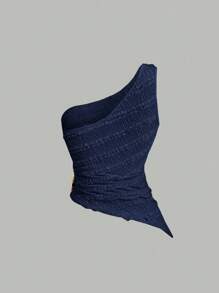 Sweetra 女式春夏新款不对称单肩衬衫，纹理面料适合海滩度假，杏色搭配金属扣装饰