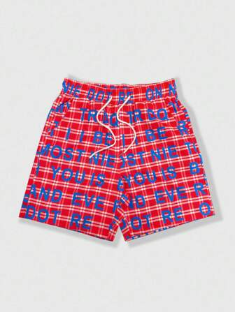 Street Life Shorts décontractés amples avec cordon de serrage à la taille, imprimés lettre et à carreaux pour hommes