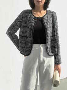 EMERY ROSE Damen lässige karierte Kurzjacke für den Herbst - Schwarz - Übersicht 8