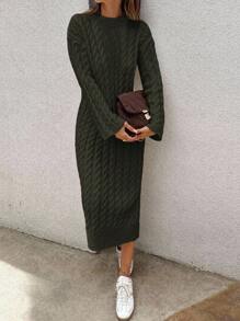 SHEIN Women's Knitwear Long Dress With Cable Pattern