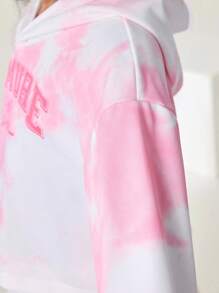 Tween Girl Pink And White Tie-Dye Graphic Print Oversized Sweatshirt,Autumn Casual School Back-To-School Loose Fit Pullover With Fun Letter & Pattern - Pink - View 7