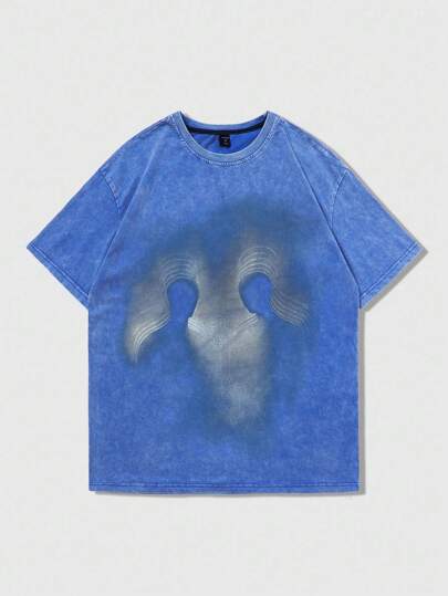 Street Life Men's Casual Summer Street Silhouette & Denim Effect Print Loose Fit T-Shirt