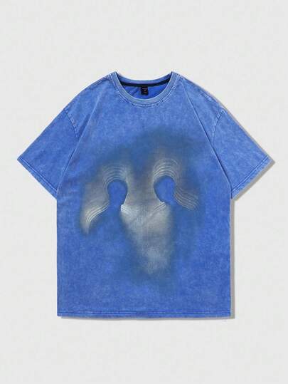 ROMWE MEN Street Life 男士休闲夏季街头廓形牛仔效果印花宽松 T 恤