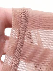 DAZY 女士弹力网纱单肩透视上衣，春夏长袖露肩上衣 - 粉色 - 查看 6