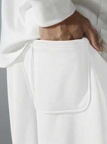 Manfinity Roghcode Men Drawstring Waist Slant Pocket Sweatpants , Men Wide Leg Pants , Men Loose Pants , Men Clothes Men Pants