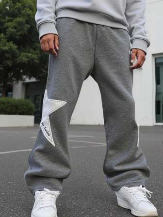 PantsHub Teen Boy Casual Grey Flared Sweatpants, Suitable For Autumn, Winter, School, Home, Everyday Wear, Sports, Birthday Party, Simple Thermal Lined Sweatpants Teen Boys Boy Kids Boys Kids Boy Teen Boys Fall