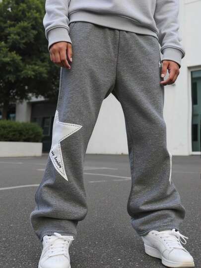 PantsHub Teen Boy Casual Grey Flared Sweatpants, Suitable For Autumn, Winter, School, Home, Everyday Wear, Sports, Birthday Party, Simple Thermal Lined Sweatpants Teen Boys Boy Kids Boys Kids Boy Teen Boys Fall