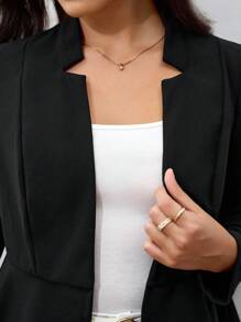 Chikora Plus Notched Detail Ruffle Hem Blazer,Business Casual Woman In Fall/Winter - Black - View 4