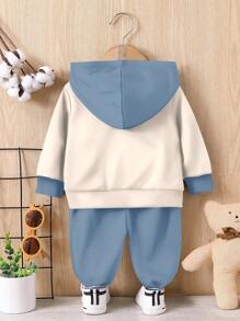 SHEIN Infant Boys Casual Loose Comfy Knit Soft Hoodie & Pants Set, Suitable For Autumn/Winter Baby Boy Clothes Toddler Boy Clothes Baby Boy Hoodie Outfit Baby Boy Tractor Outfit Little Boy Sweatpants Fall